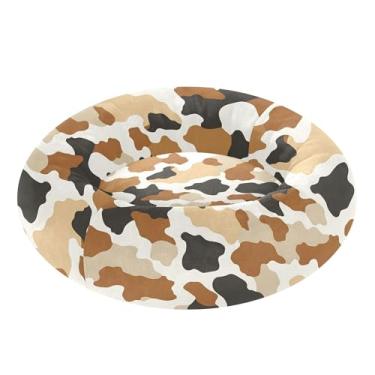 Imagem de SEHANY Cama de cachorro com estampa de vaca marrom, removível e lavável, pequena, redonda, cama de gato fofa, super macia, confortável para animais de estimação com fundo antiderrapante para cães