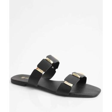 Imagem de Rasteirinha Feminina Tiras Tachas Via Uno Preto-11012, 37, Preto