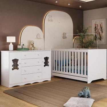 Imagem de Berço Americano 3 Em 1 Com Cômoda 2 Portas 4 Gavetas Doçura Multimóveis MP4729 Branco