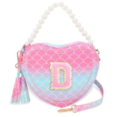 Imagem de Luchike Bolsa de presente infantil para meninas - Bolsa tiracolo de coração para meninas, bolsa tiracolo para princesa, ombro para presente de aniversário, Sereia, D