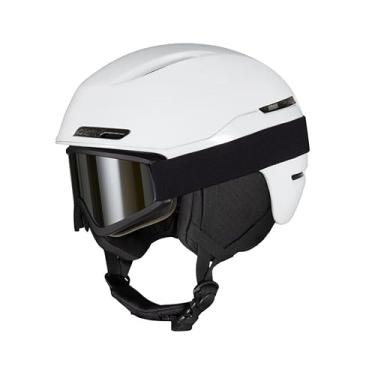 Imagem de JQF Gear Capacete de esqui capacete de snowboard para adultos, homens e mulheres, capacete de neve ajustável X13 com óculos para esportes de neve (óculos de esqui branco brilhante (máscara de esqui