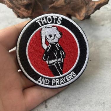 Imagem de Patch Anime Girl – Remendos bordados com meme THOTS and Prayers, remendo de moral tático militar com gancho e laço, adesivos fofos para mochilas, uniformes militares, jeans, jaquetas, coletes, chapéus