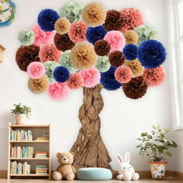 Imagem de Conjunto de quadro de avisos de árvore de sala de aula Boho DIY 3D Kraft artesanato árvore de papelão com pompons de papel, decoração educacional motivacional de aula de boas-vindas para decoração de