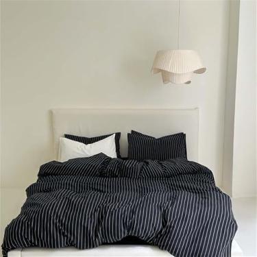 Imagem de Conjunto de Cama Simples com Listras Pretas - Capa de Edredom Solteiro, Casal, Queen e King - Lençol e Fronha (1 unidade, tamanho Casal - 4 peças)
