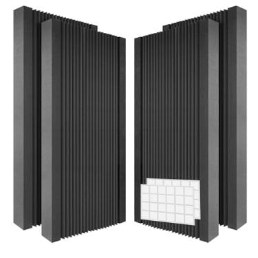 Imagem de Pacote com 4 painéis acústicos, 122 x 61 x 5 cm, painéis de parede à prova de som, fácil instalação, tapete de espuma de amortecimento de som com redução de ruído para quarto, sala de mídia, estúdio