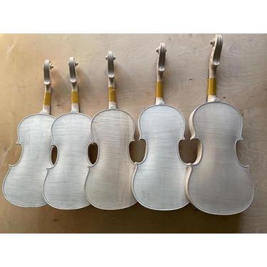 Imagem de ModouString 1 peça de violino branco 4/4, uma peça de violino inacabado com topo de abeto sólido feito à mão e traseira de bordo flamejado