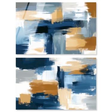 Imagem de Conjunto de 2 arte de parede de banheiro com impressão acrílica abstratos de sala de estar de luxo neutro da Art Remedy, pronto para pendurar, 61 x 40 cm