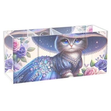 Imagem de TSENQUE Porta-canetas engraçadas de gato, moderno, Queen, para mesa, com estampa de animais, para artesanato, copo de acrílico para canetas