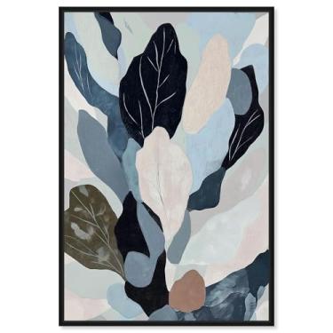 Imagem de Sobreposição de folha I impressão em tela azul decoração de parede por Art Remedy, moldura preta, 40,6 x 61 cm