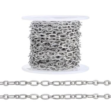 Imagem de PH PandaHall Correntes ovais de 5 metros de aço inoxidável 304 correntes de elos de 4 mm de largura texturizada plana rolo de corrente de joias para mulheres homens fazer joias faça você mesmo