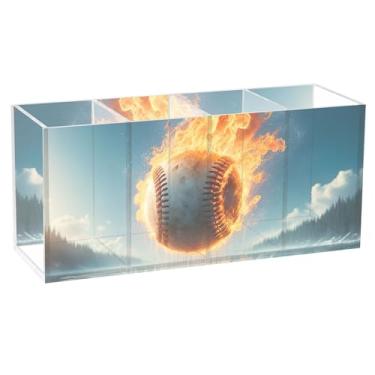 Imagem de TSENQUE Suporte de lápis de mesa fofo para lápis de acrílico para beisebol, água, fogo, água, acrílico, porta-canetas, porta-canetas, organizador de escritório personalizado e estético