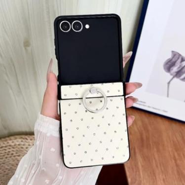 Imagem de Capa de celular de luxo com anel de glitter de diamante para Samsung Galaxy Z Flip 7 6 5 4 3 5g Flip7 com proteção para dobradiça (para Galaxy Z Flip5/Branco)