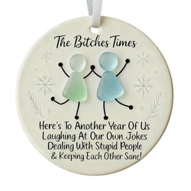 Imagem de Enfeites engraçados de lembrança de vidro do mar, pingente de arte de vidro marinho feito à mão para melhores amigos, decoração de árvore de Natal para irmãs de alma e amigos íntimos (1 peça)