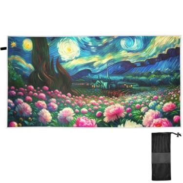 Imagem de TSENQUE Toalha de praia sem areia com flores de peônia de noite estrelada toalhas de praia finas toalhas de piscina de secagem rápida para adultos acessórios de praia viagens 152 x 76 cm