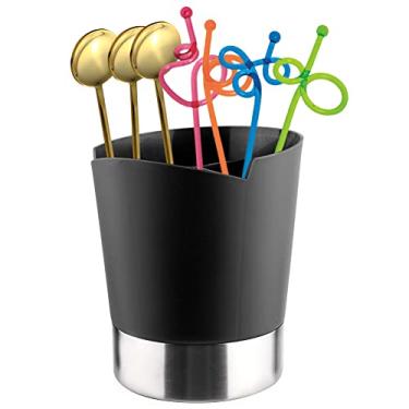 Imagem de GLOGLOW Caixa Organizadora de Talheres de Aço Inoxidável, Recipiente de Itens, Armazenamento de Alta Capacidade para Canudos, Garfos, Colheres, 12x14,2x16,8 Cm, para Restaurantes, Cafeterias, (Preto)