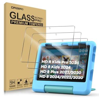 Imagem de Orzero (Pacote com 3) Protetor de tela compatível com Fire HD 8/HD 8 Plus/8 crianças/8 Kids Pro Tablet 20.3 cm (2024/2022/2020, 12ª/10ª geração), protetor de vidro temperado de Pantalla 9H anti-riscos