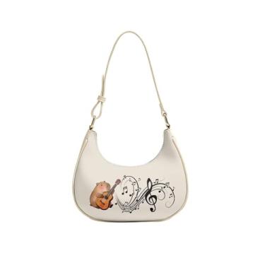 Imagem de Jolamirel Bolsa de ombro feminina com estampa floral animal Y2K bolsa crescente bolsas de couro axilas para festas de casamento e viagens, Capivara de guitarra