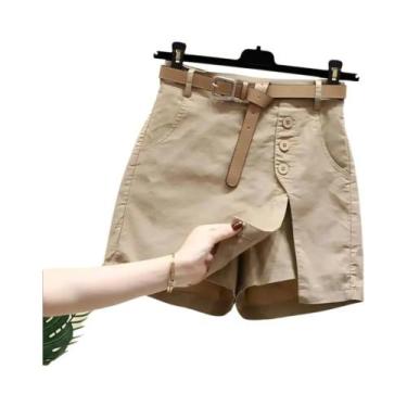 Imagem de Saia Feminina Coreana Estilo a Com Cinto, Botões Sólidos E Fenda Later