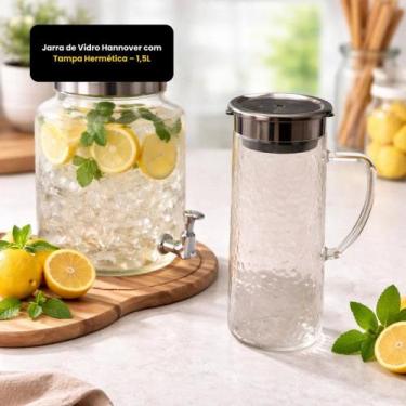 Imagem de Jarra Porta Água Suco Bebidas Elegante Prática de Vidro e Inox  1,5L -