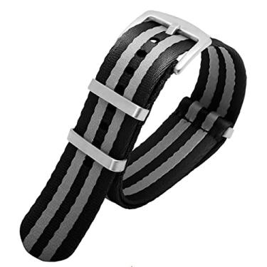 Imagem de ZUC Pulseira de relógio de cinto de segurança de qualidade premium de 20 mm e 22 mm, pulseira de nylon para relógio masculino Seiko Mido 007 James Bond Military listrado (fecho prateado A17, 20 mm)