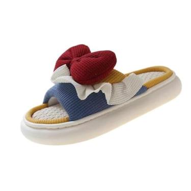 Imagem de Sandália feminina de linho para casa, silenciosa, antiderrapante, para uso interno e externo, confortável para casais em todas as estações, chinelos domésticos femininos, Amarelo, 36