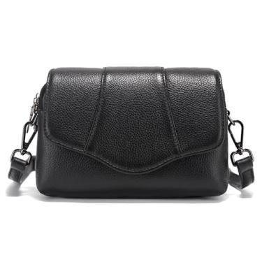 Imagem de Bolsa transversal pequena para mulheres, bolsa de ombro simples com vários compartimentos, Preto, Small