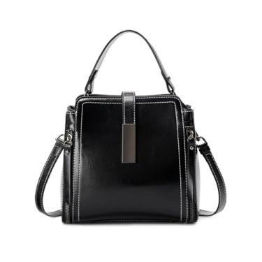 Imagem de MoreFarther Bolsas transversais de couro genuíno para mulheres, bolsas de couro balde bolsa de ombro com alças ajustáveis, Preto, Tendência