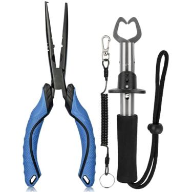 Imagem de pullther fishing Kit de ferramentas de pesca, alicate removedor de anzol de pesca de 23 cm, prendedor de lábio de peixe, equipamento de pesca multifuncional com cordão, acessórios de pesca resistentes