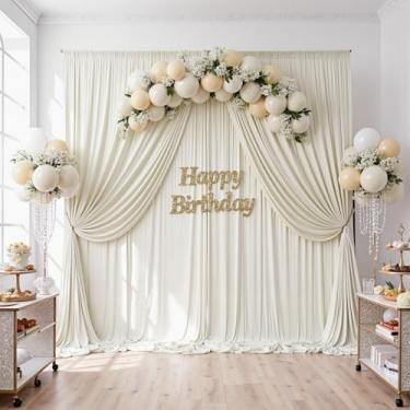 Imagem de Cortinas de fundo bege sem rugas de 9 m x 3 m para festas, pano de fundo de foto de poliéster sedoso, 6 painéis, pano de fundo traseiro de 1,5 x 3 m para casamento, aniversário, chá de bebê