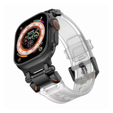 Imagem de BCMCBV Pulseira de borracha macia para Apple Watch Ultra 2 1 de 49 mm, 45 mm, 44 mm, 42 mm, S10 de 46 mm, acessórios para IWatch Series 9, 8, 7, 6 SE 5, acessórios (preto tran, S10 de 46 mm)