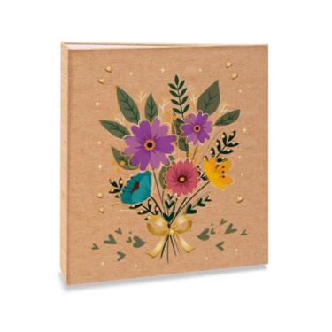Imagem de Álbum de fotos Ical, encadernação tradicional, para 300 fotos 10x15cm - envelope plástico transparente - linha Floral - modelo buquê colorido - 332