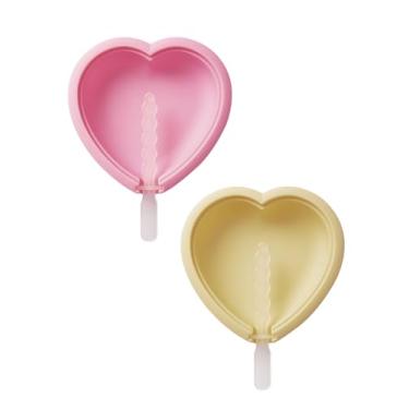 Imagem de Pacote com 2 moldes de picolé, moldes de picolé, de silicone, forma oval de bolo com palitos para picolé DIY, formato de coração