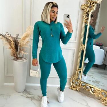 Imagem de Conjunto Lanzinha Inverno Lã Calça E Blusa Com Capuz - Jf Moda, Azul t