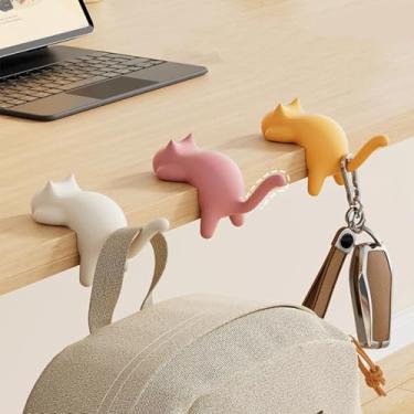 Imagem de Gancho de mesa lateral com design de gato para organizador de mesa de escritório com clipe - 8,6 cm C x 5 cm L, rosa