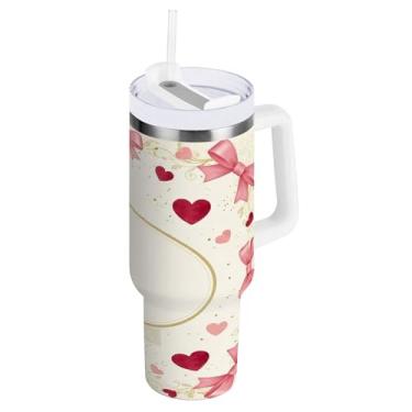 Imagem de SEHANY Lindo copo rosa de 850 g com alça, copo isolado de aço inoxidável a vácuo de parede dupla, à prova de vazamento, caneca de café isolada para viagem, cabe no suporte de copo de carro
