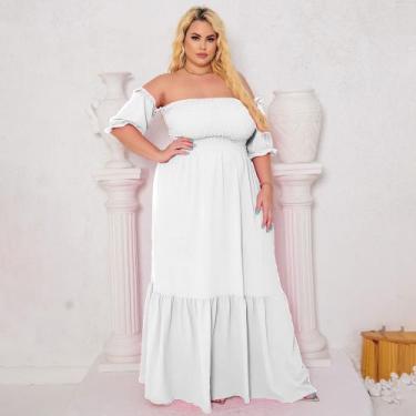 Imagem de Vestido Feminino Plus Size Longo Manga Curta Princesa Ajustável Ao Cor