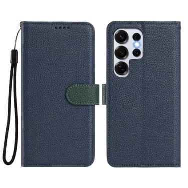 Imagem de Capa tipo carteira flip para Samsung Galaxy S25 Ultra, com porta-cartões, capa de suporte, fecho magnético de couro removível 2 em 1 capa de carregamento sem fio (azul)