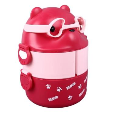 Imagem de GLOGLOW Porta-refeições Box, 2 Camadas, Material PP, Recipiente Portátil Reutilizável, à Prova de Vazamentos, Mantém Os Alimentos Aquecidos por 3-4 Horas, Formato de Urso, 20,6 X 15,6 Cm, para (Rosa)