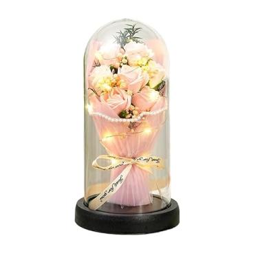 Imagem de Galaxy Rose Forever Light Up - Presente rosa galáxia para mãe, rosa eterna artificial com borboleta em cúpula de vidro (branco-rosa, sem personalização)