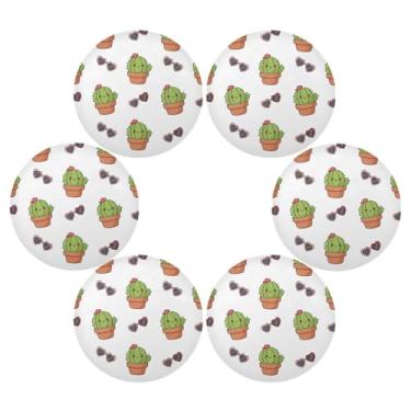 Imagem de Wassud Jogo americano conjunto de 6 tapetes de mesa redondos com coração de cacto para cozinha e jantar tapetes laváveis resistentes ao calor para decoração de mesa 39 cm