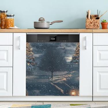 Imagem de xigua Capa magnética para lava-louças de árvore de Natal, adesivos magnéticos decorativos antiarranhões para painel de geladeira e lava-louças, decoração personalizada de cozinha doméstica 58 x 66 cm