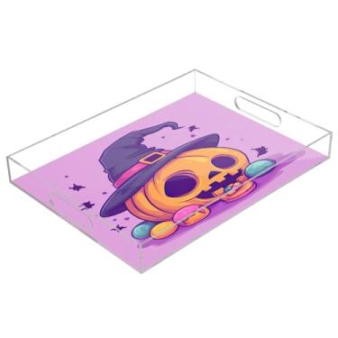 Imagem de xigua Bandeja de servir de acrílico fantasma de Halloween com alças à prova de derramamento, bandejas decorativas de festa de Halloween, bandeja organizadora de bancada para banheiro, cozinha, 30,5 x