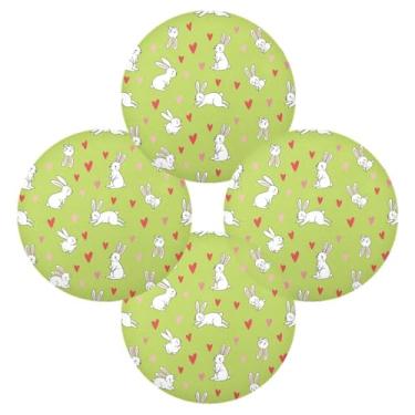 Imagem de Wassud Jogo americano conjunto de 4 tapetes redondos com corações de coelho verde-limão para cozinha e jantar, tapetes laváveis resistentes ao calor, decoração de mesa 39 cm
