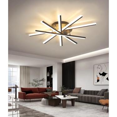 Imagem de Luminária de teto LED moderna e regulável com controle remoto para sala de estar, quarto, sala de jantar e cozinha (preta, 5 lâmpadas).