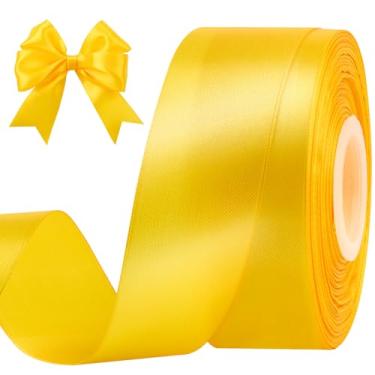 Imagem de 2 peças de rolo de fita de tecido sólido de 25 metros para buquês de flores, embrulho de presente, casamento, artesanato artesanal (amarelo)