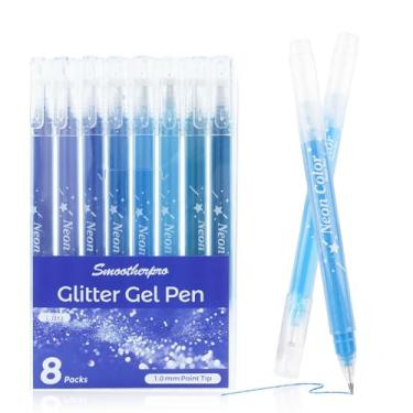Imagem de SMOOTHERPRO Canetas de gel com glitter metálico | Pacote com 8 | Ponta de 1,0 mm Brilho Azul Brilhante Biro | Canetas de gel para livros de colorir para adultos, cartões, diário, artesanato, desenho