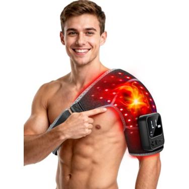 Imagem de Terapia de luz vermelha para ombro com calor e massagem 5000mAH envoltório de terapia de luz infravermelho próximo sem fio, 216 contas 660 nm e 850 nm suporte de ombro para homens mulheres almofada