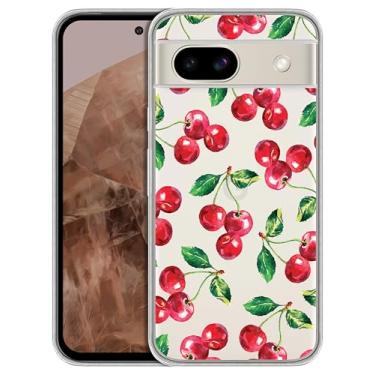Imagem de GlamCase Capa transparente para Google Pixel 8A 5G, Google Pixel 8A - Design de padrão de aquarela cereja impresso transparente à prova de choque capa protetora traseira transparente para Pixel 8A