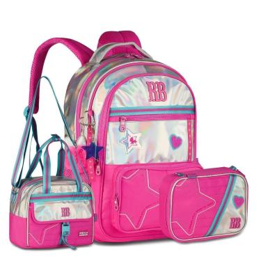 Imagem de Mochila Feminina com Lancheira e Estojo Kit Escolar Completo-Feminino
