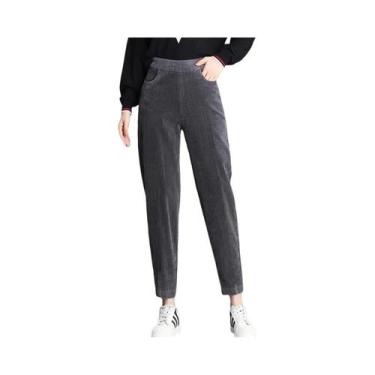 Imagem de Calças Casuais De Veludo Cotelê De Cintura Alta Para Mulheres, Quentes